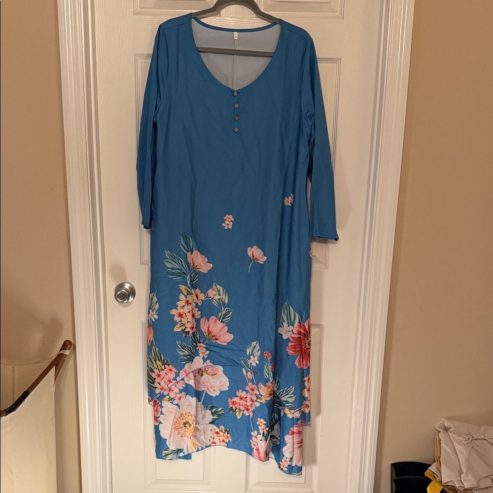 Source Unknown Blue Floral Long Sleeve Dress